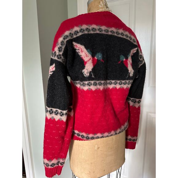 vintage WOOLRICH mallard ducks red sweater sz s wool hunting equestrian knit - Picture 12 of 16